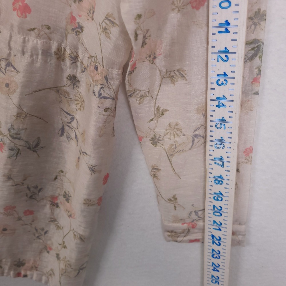 J Jill Top Tunic Sz S Floral Linen Blend Drawstring Waist Coastal Vocation Sheer - Picture 10 of 14